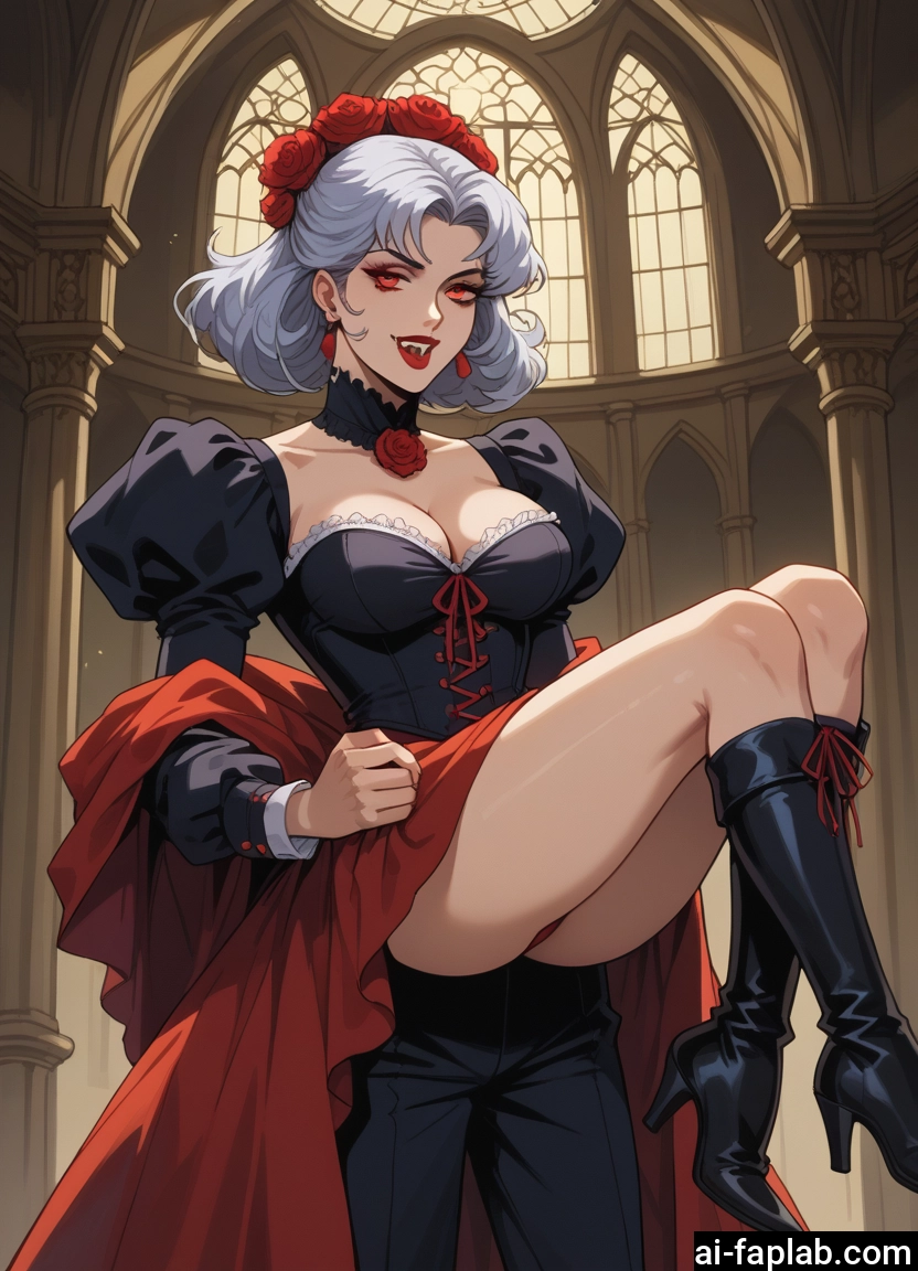 1girl, breasts, boots, flower, cleavage, solo