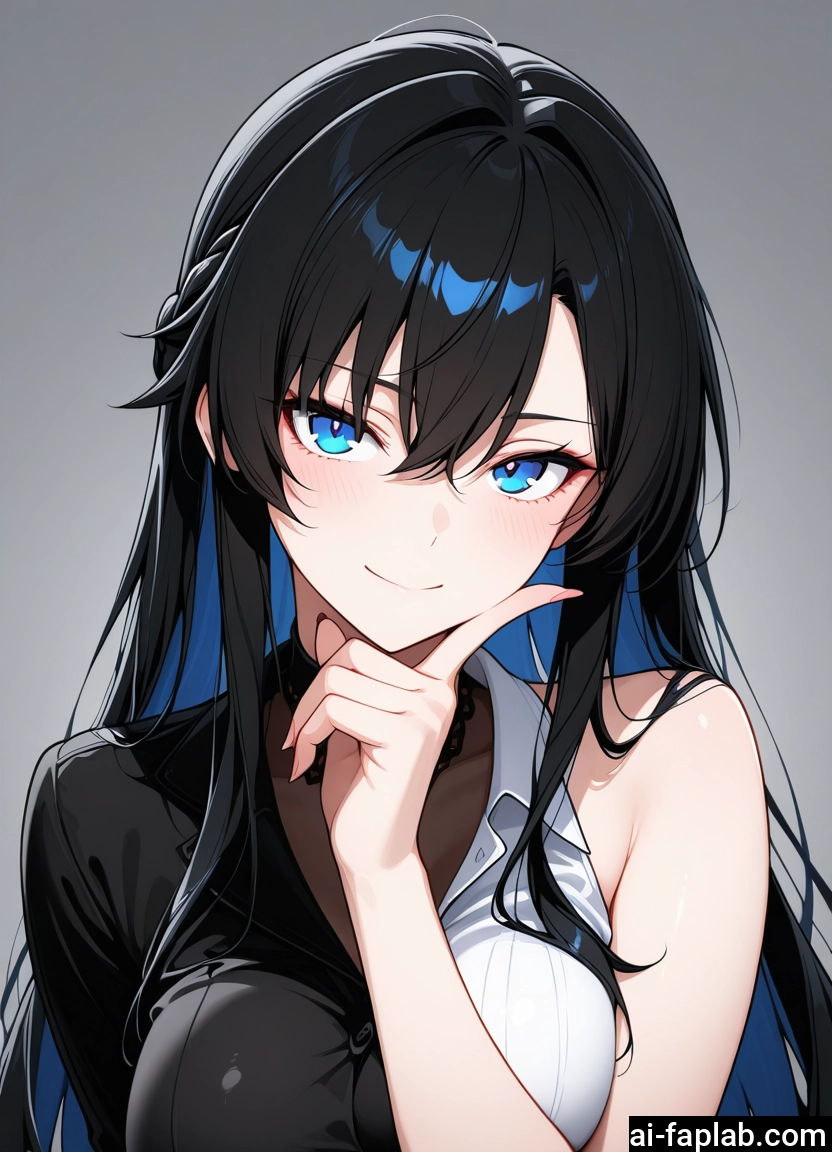 1girl, solo, black hair, blue eyes, long hair, smile