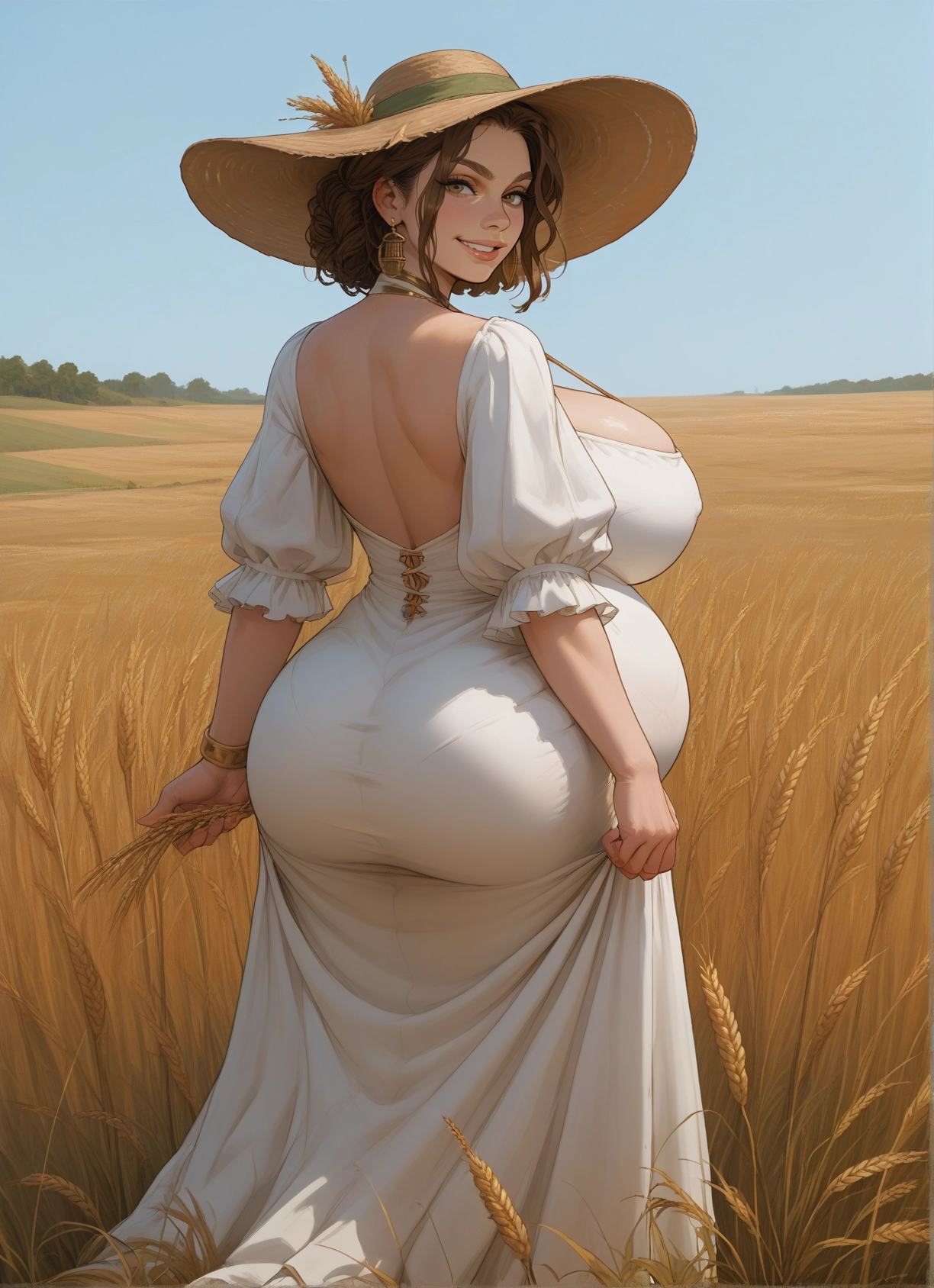 1girl, breasts, dress, hat, white dress, solo · Yamete.gg