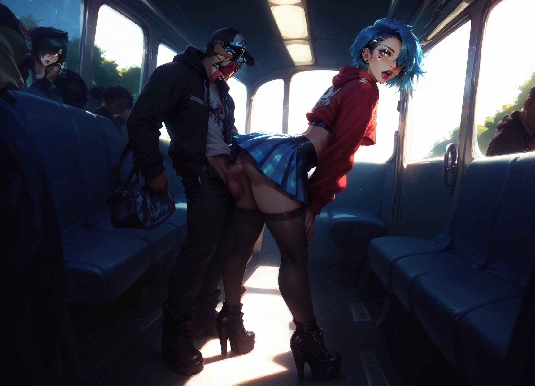 hood, penis, thighhighs, bent over, high heels, hetero · Yamete.gg