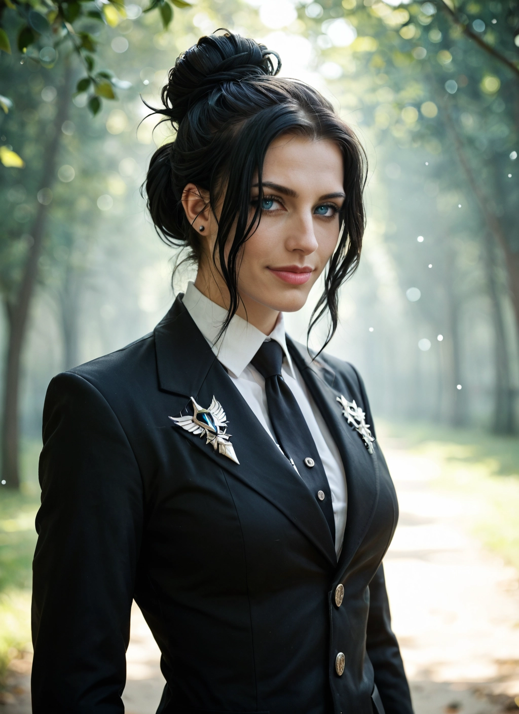 1girl, solo, necktie, blue eyes, jewelry, earrings · Yamete.gg