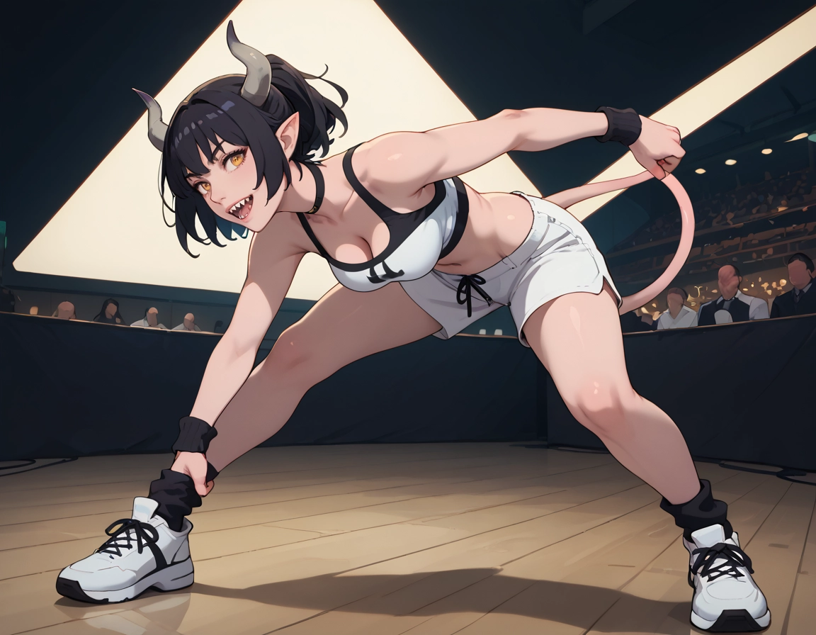 1girl, breasts, horns, teeth, open mouth, black hair · Yamete.gg