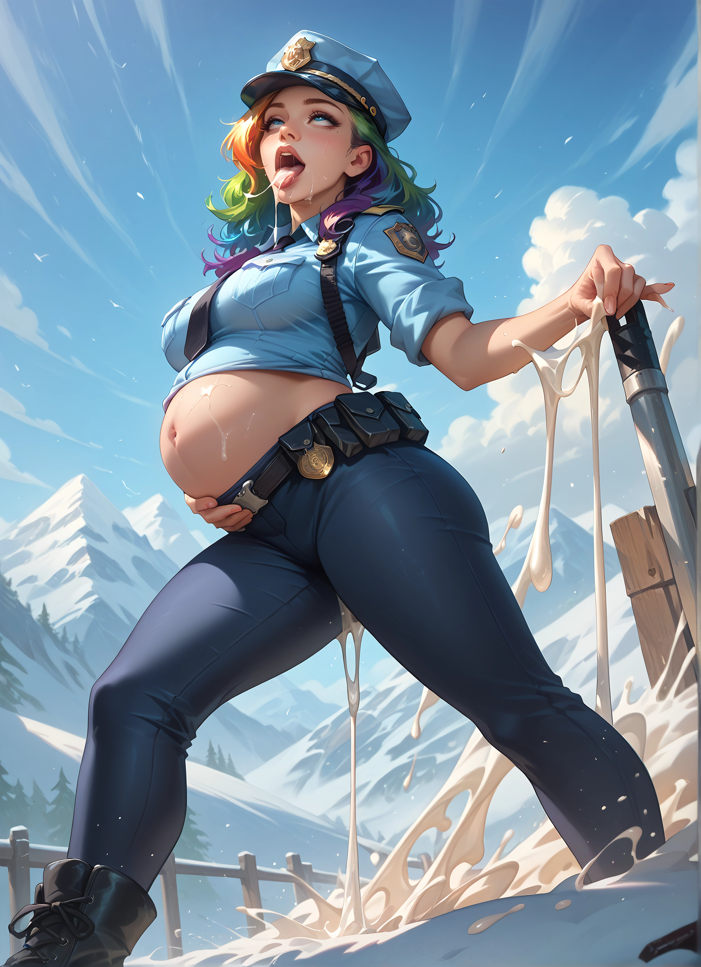 1girl, police, uniform, police uniform, solo, multicolored hair · Yamete.gg