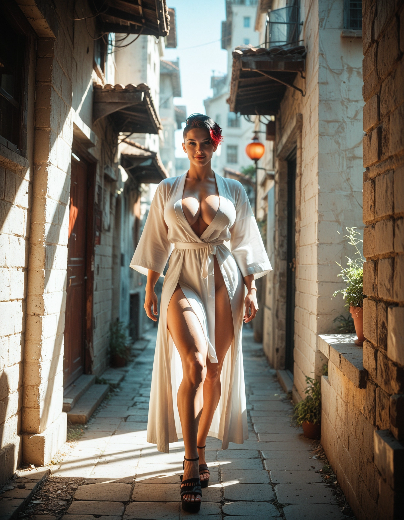 1girl, breasts, solo, alley, walking, large breasts · Yamete.gg