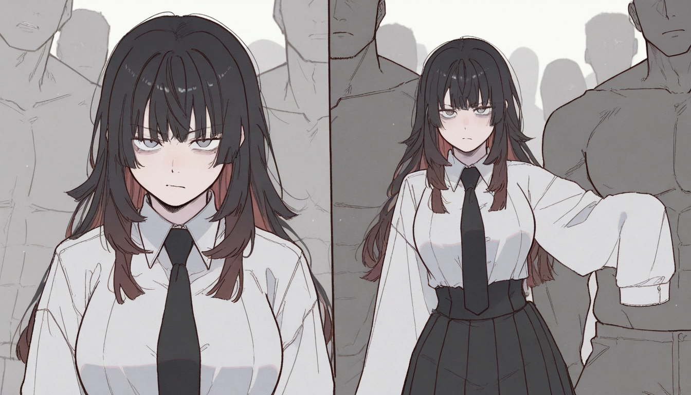 1girl, necktie, shirt, multiple boys, black hair, black necktie · Yamete.gg
