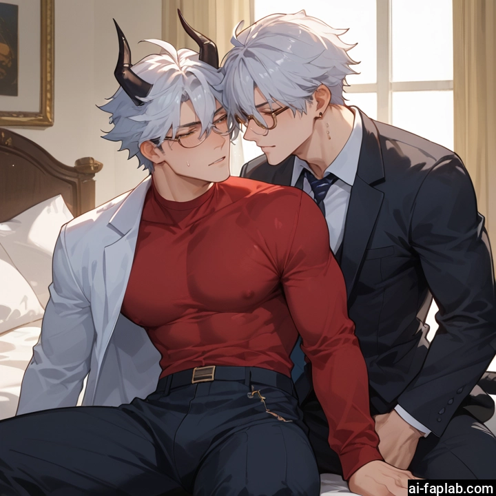 yaoi, bara, multiple boys, 2boys, horns, male focus · Yamete.gg