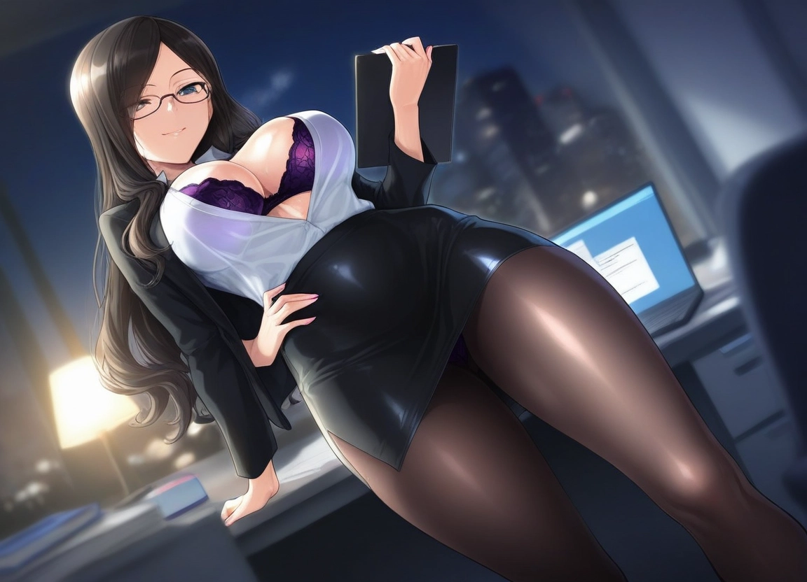 1girl, breasts, pantyhose, underwear, bra, glasses · Yamete.gg