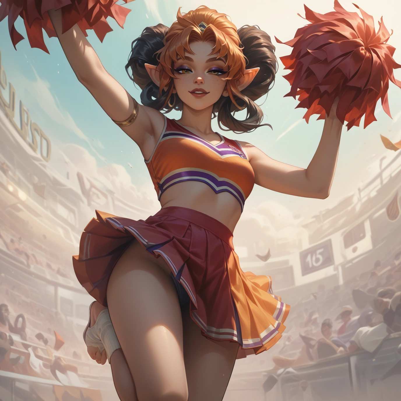 cheerleader, skirt, pom pom (cheerleading), pointy ears, 1girl, armpits · Yamete.gg