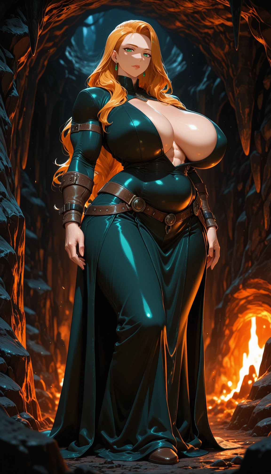 1girl, breasts, solo, green eyes, jewelry, long hair · Yamete.gg