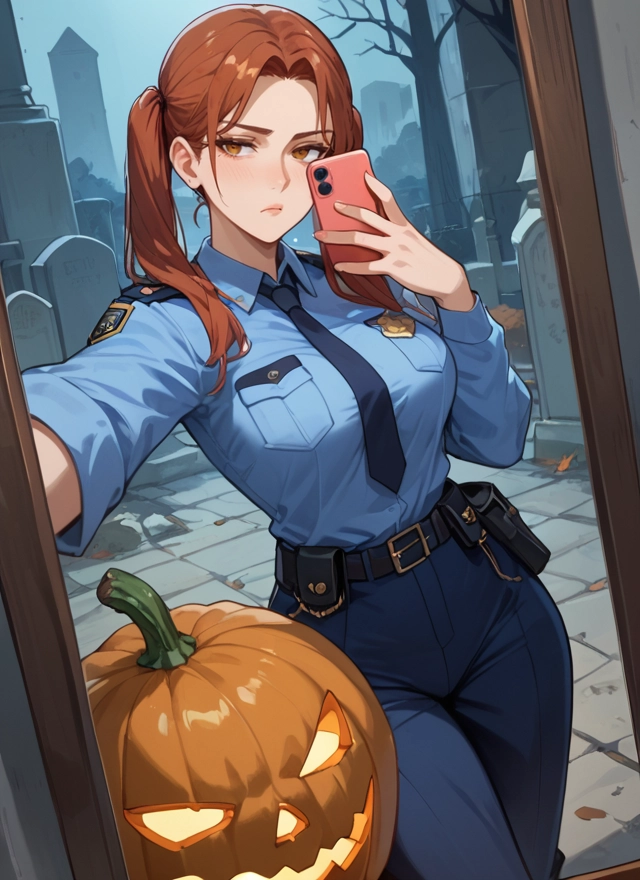 1girl, phone, necktie, police, police uniform, uniform · Yamete.gg