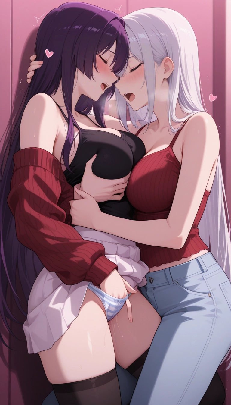 breasts, 2girls, multiple girls, open mouth, large breasts, closed eyes · Yamete.gg