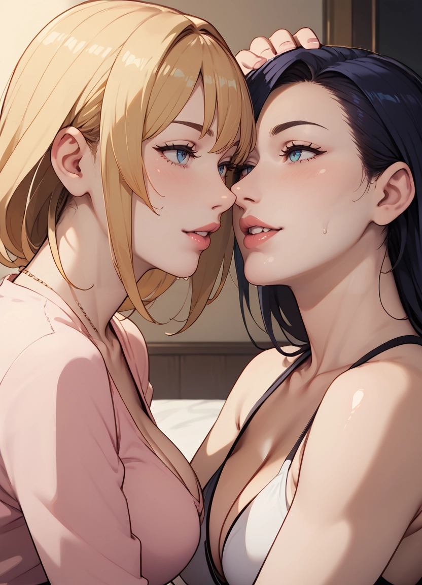breasts, multiple girls, 2girls, tongue, nipples, yuri · Yamete.gg