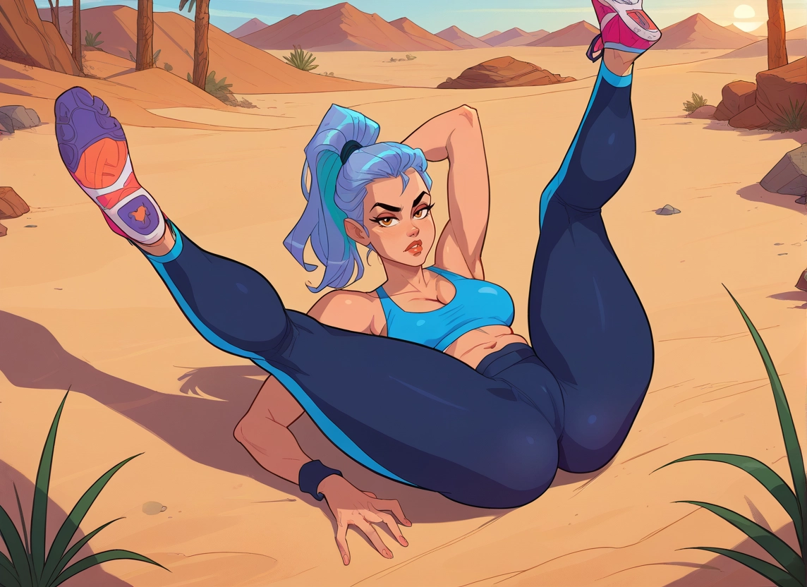 1girl, breasts, solo, shoes, ponytail, blue hair · Yamete.gg