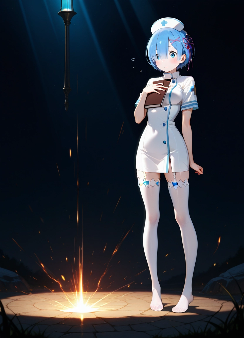 1girl, solo, x hair ornament, blue hair, nurse, blue eyes · Yamete.gg
