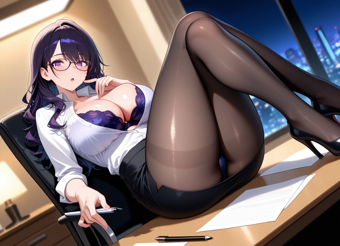 breasts, 1girl, pantyhose, underwear, bra, large breasts · Yamete.gg