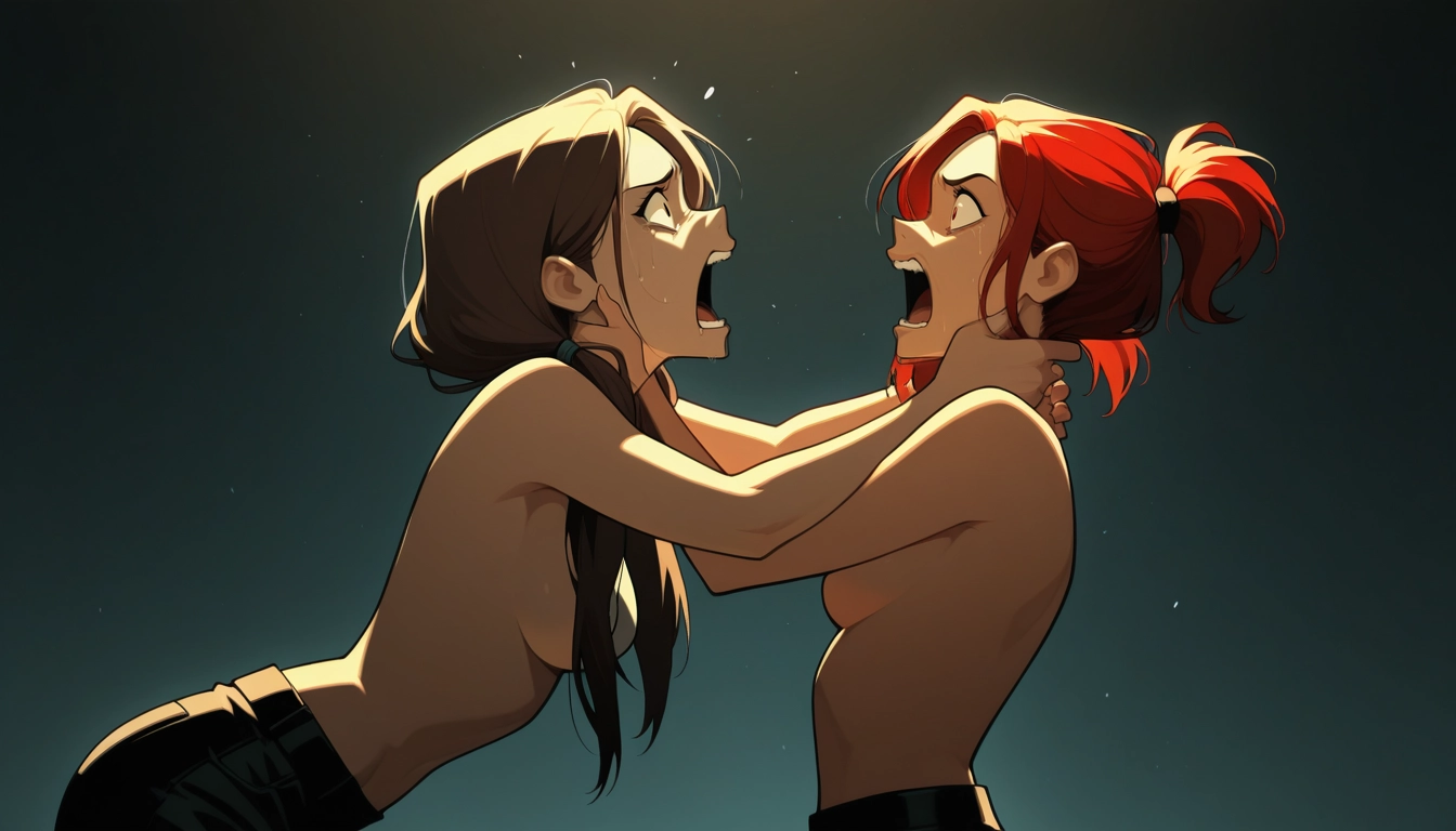 multiple girls, 2girls, breasts, red hair, topless, open mouth · Yamete.gg