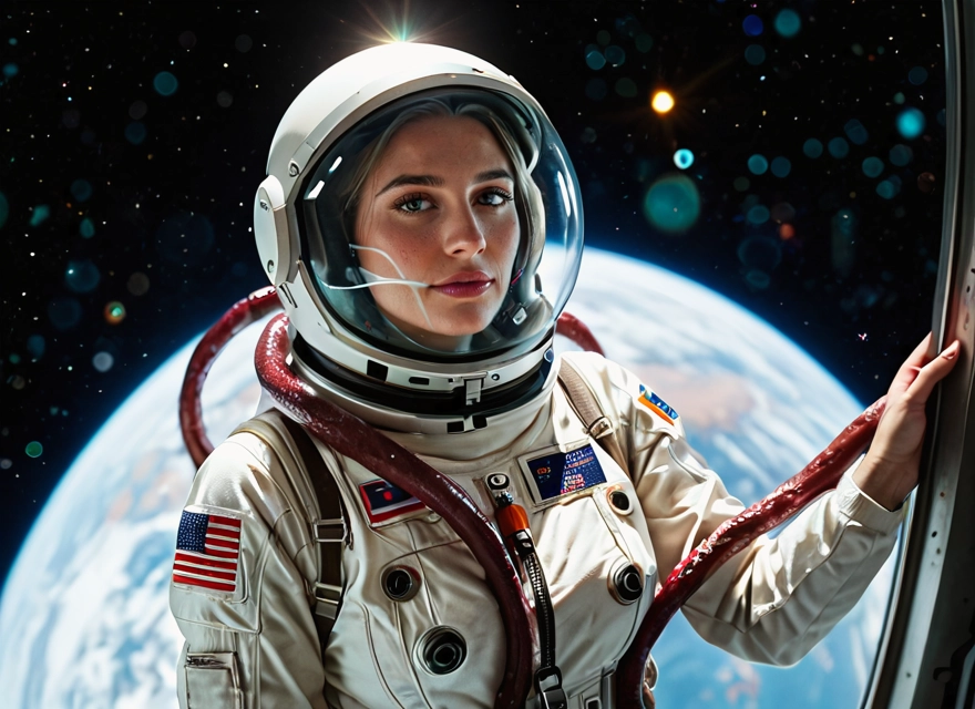 1girl, solo, spacesuit, astronaut, helmet, space