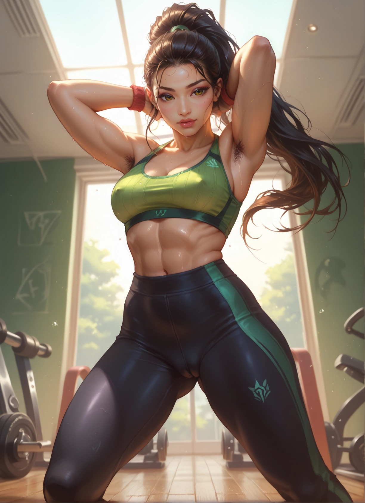 1girl, breasts, armpit hair, armpits, solo, sweat · Yamete.gg