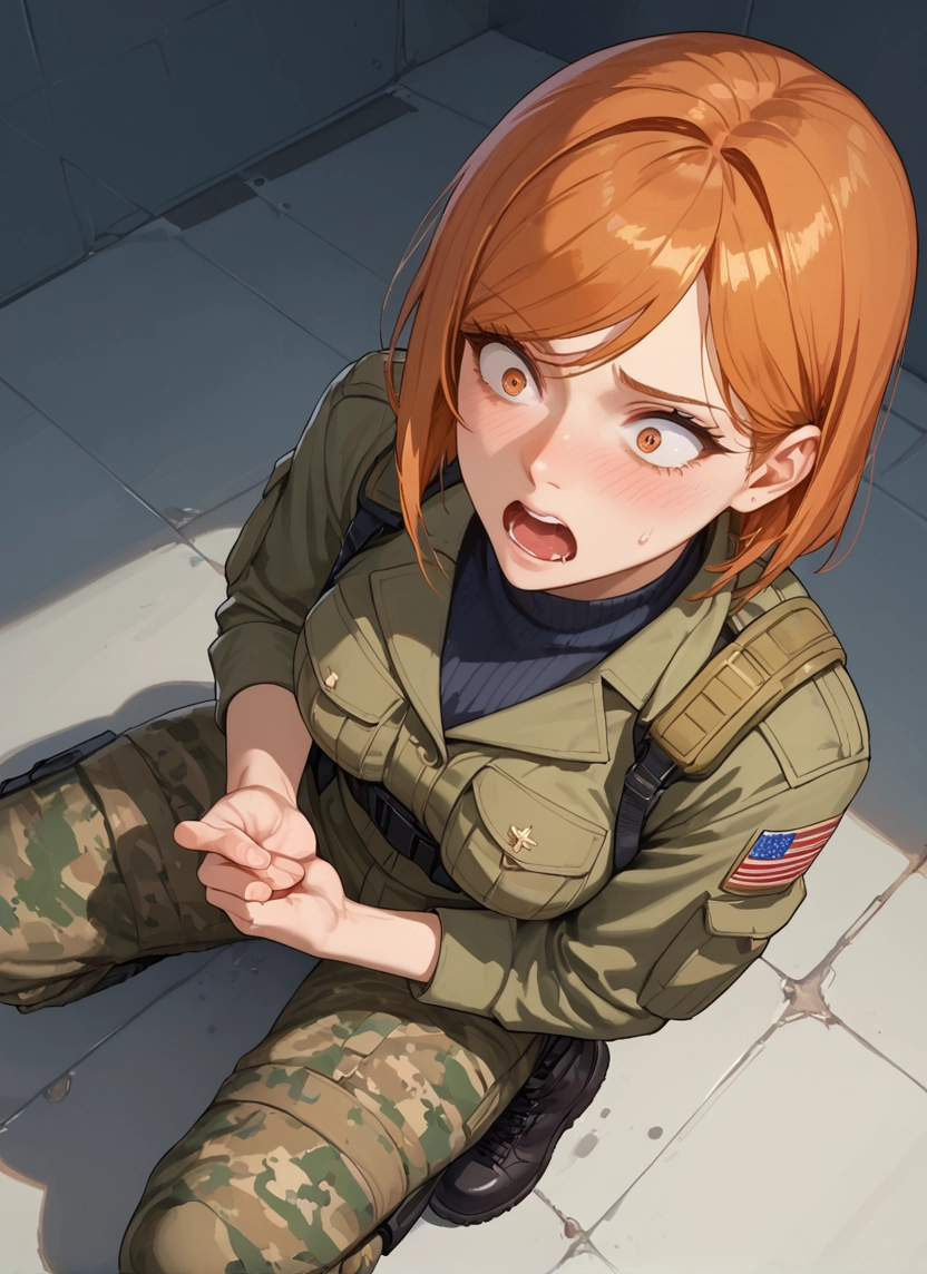 1girl, pants, solo, open mouth, orange hair, boots · Yamete.gg