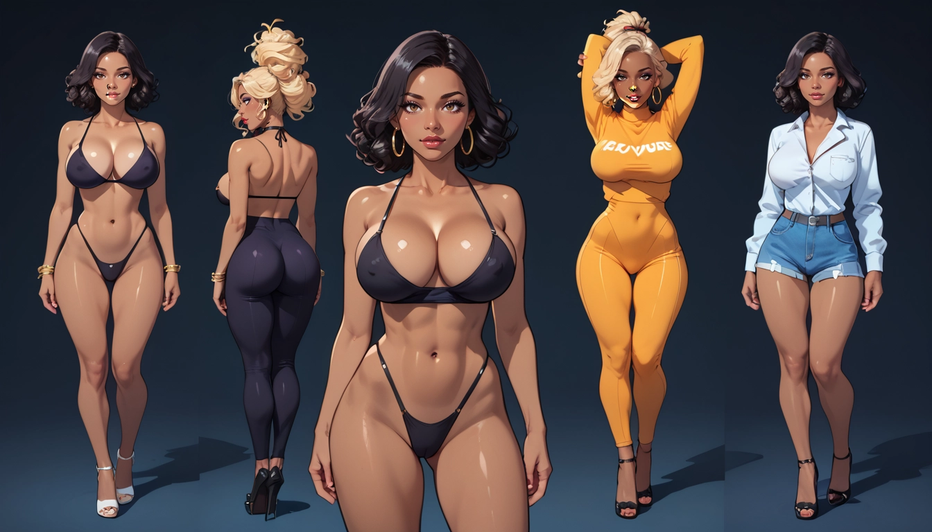 jewelry, swimsuit, breasts, dark skin, bikini, hoop earrings · Yamete.gg