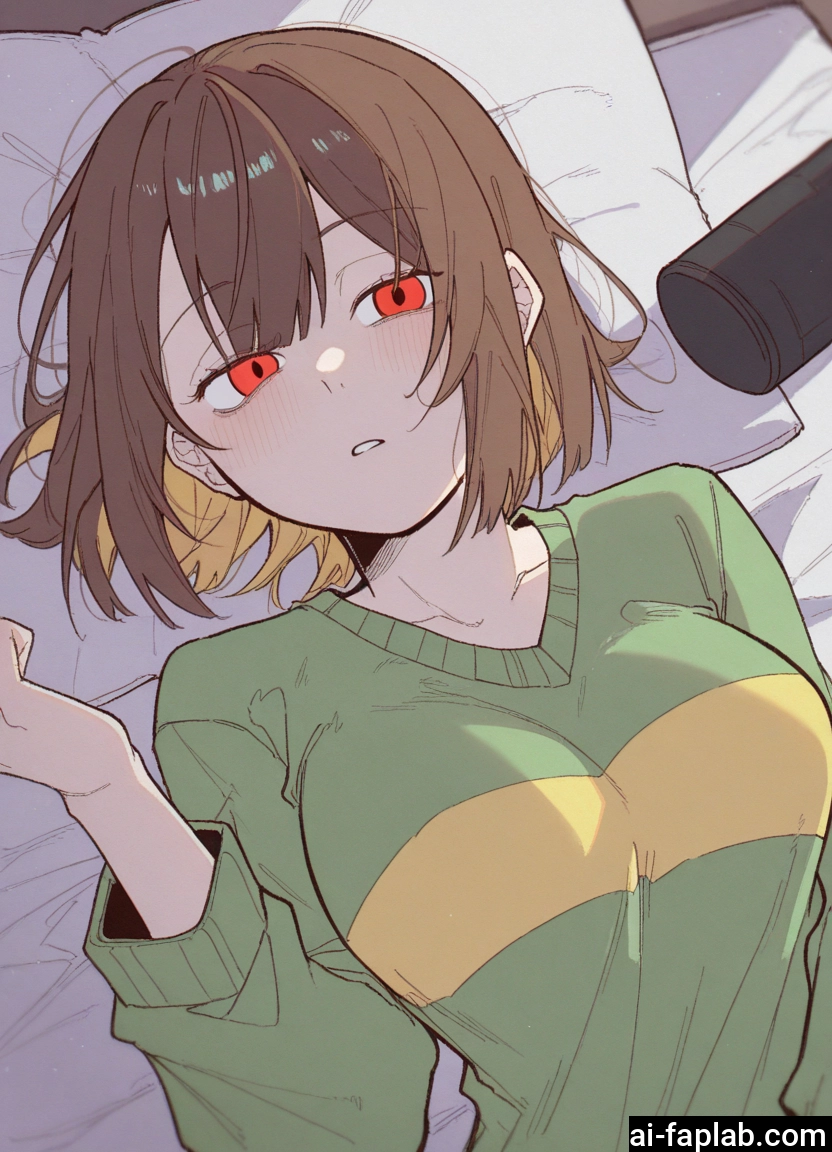 1girl, red eyes, solo, brown hair, lying, breasts