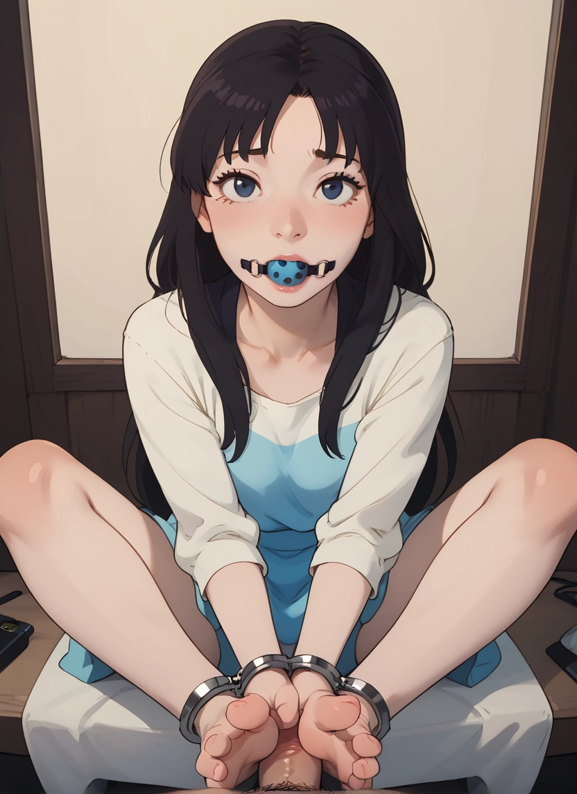 1girl, gag, ball gag, hetero, gagged, long hair