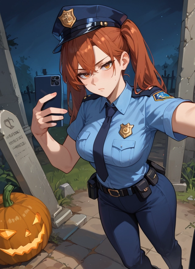 1girl, phone, twintails, police, uniform, police uniform · Yamete.gg