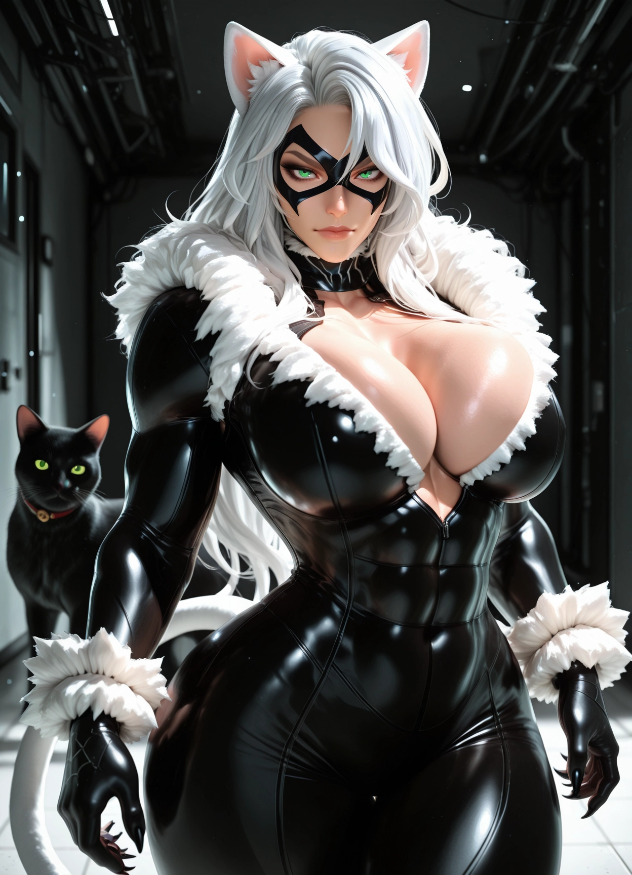 1girl, breasts, animal ears, cat ears, mask, collar · Yamete.gg