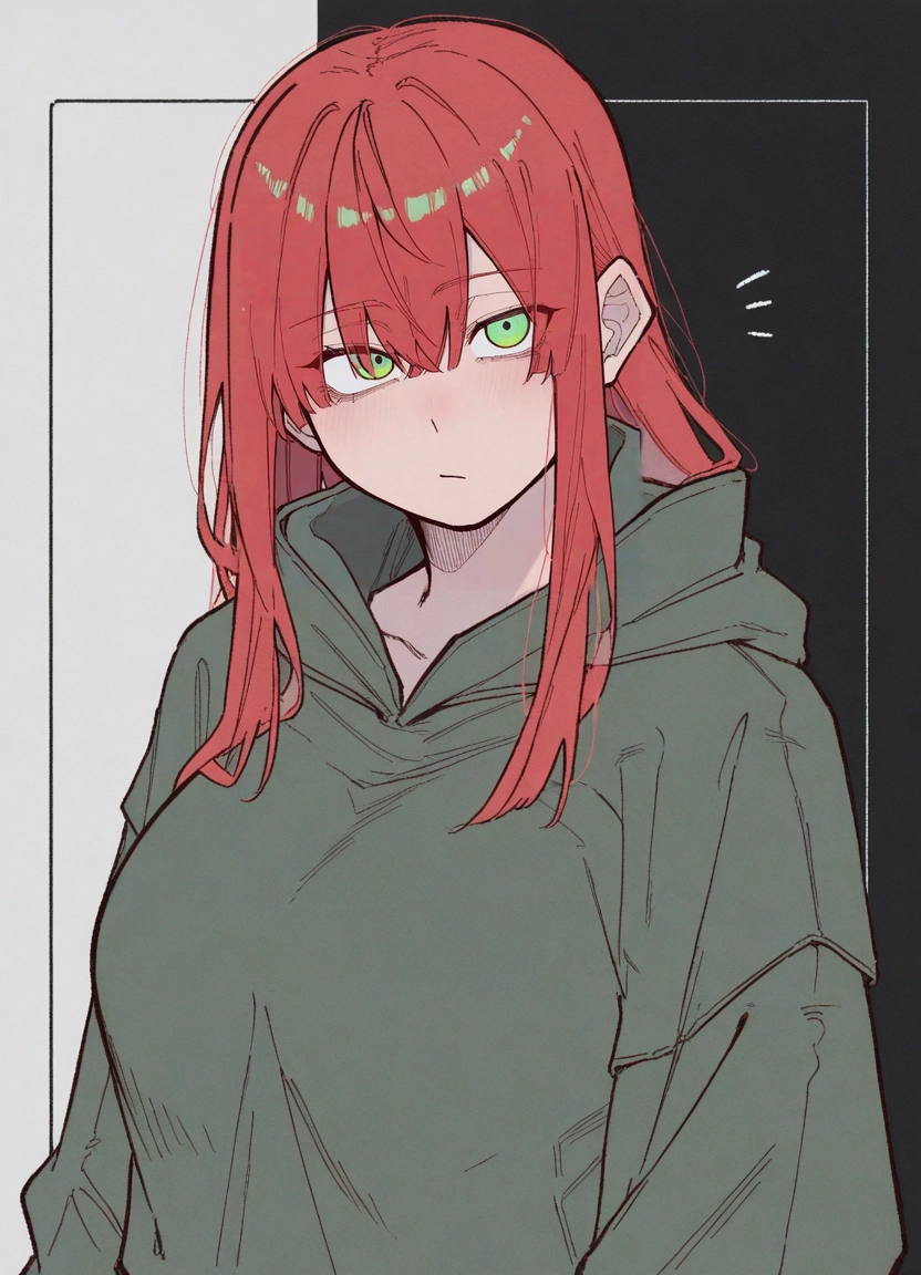 1girl, solo, green eyes, hood, hoodie, long hair · Yamete.gg