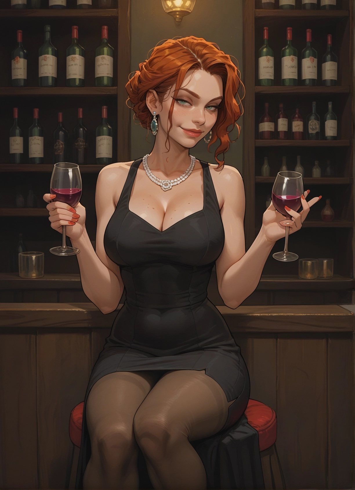 1girl, breasts, jewelry, cup, earrings, dress · Yamete.gg