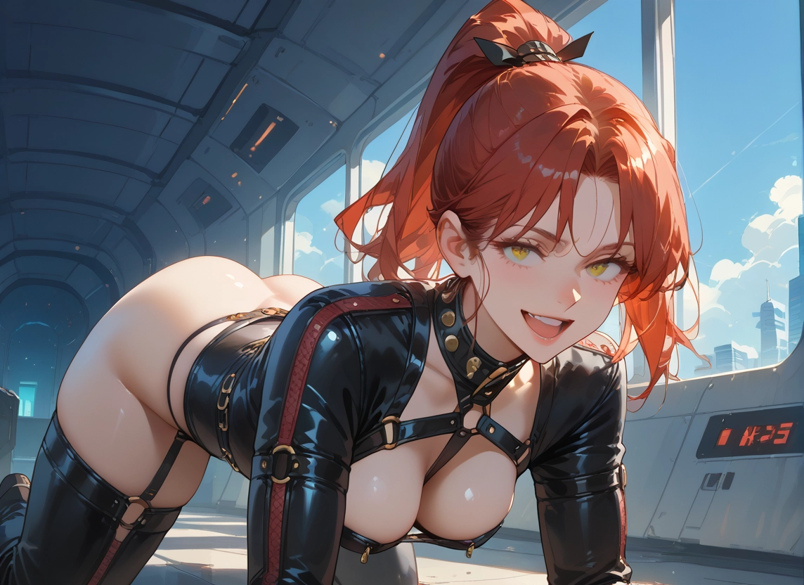 1girl, breasts, solo, open mouth, thighhighs, looking at viewer · Yamete.gg