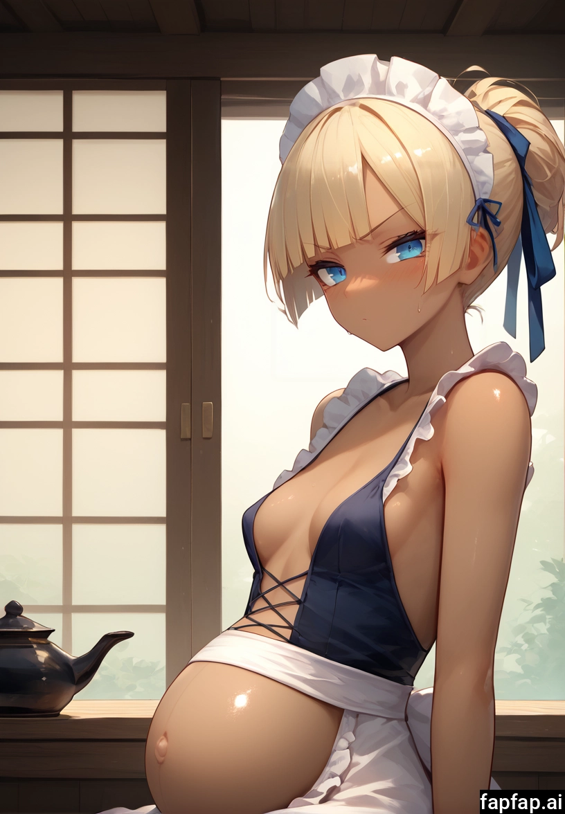 1girl, breasts, solo, blonde hair, blue eyes, maid headdress
