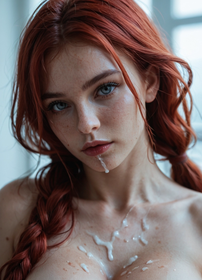 1girl, freckles, solo, cum, red hair, looking at viewer · Yamete.gg