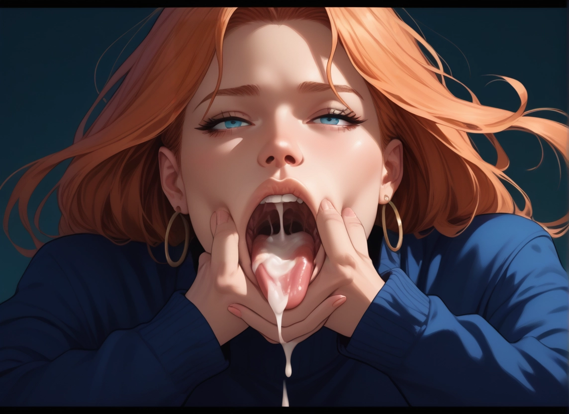 1girl, solo, jewelry, earrings, cum, cum in mouth · Yamete.gg