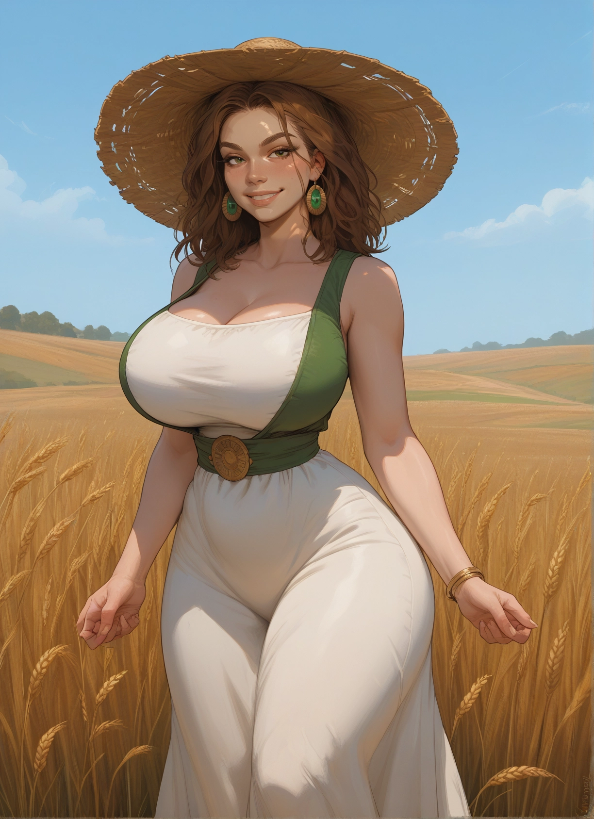 1girl, breasts, solo, hat, jewelry, earrings · Yamete.gg