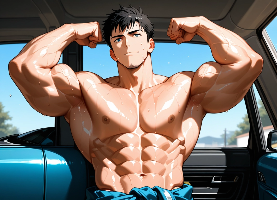 bara, male focus, muscular, 1boy, muscular male, pectorals · Yamete.gg