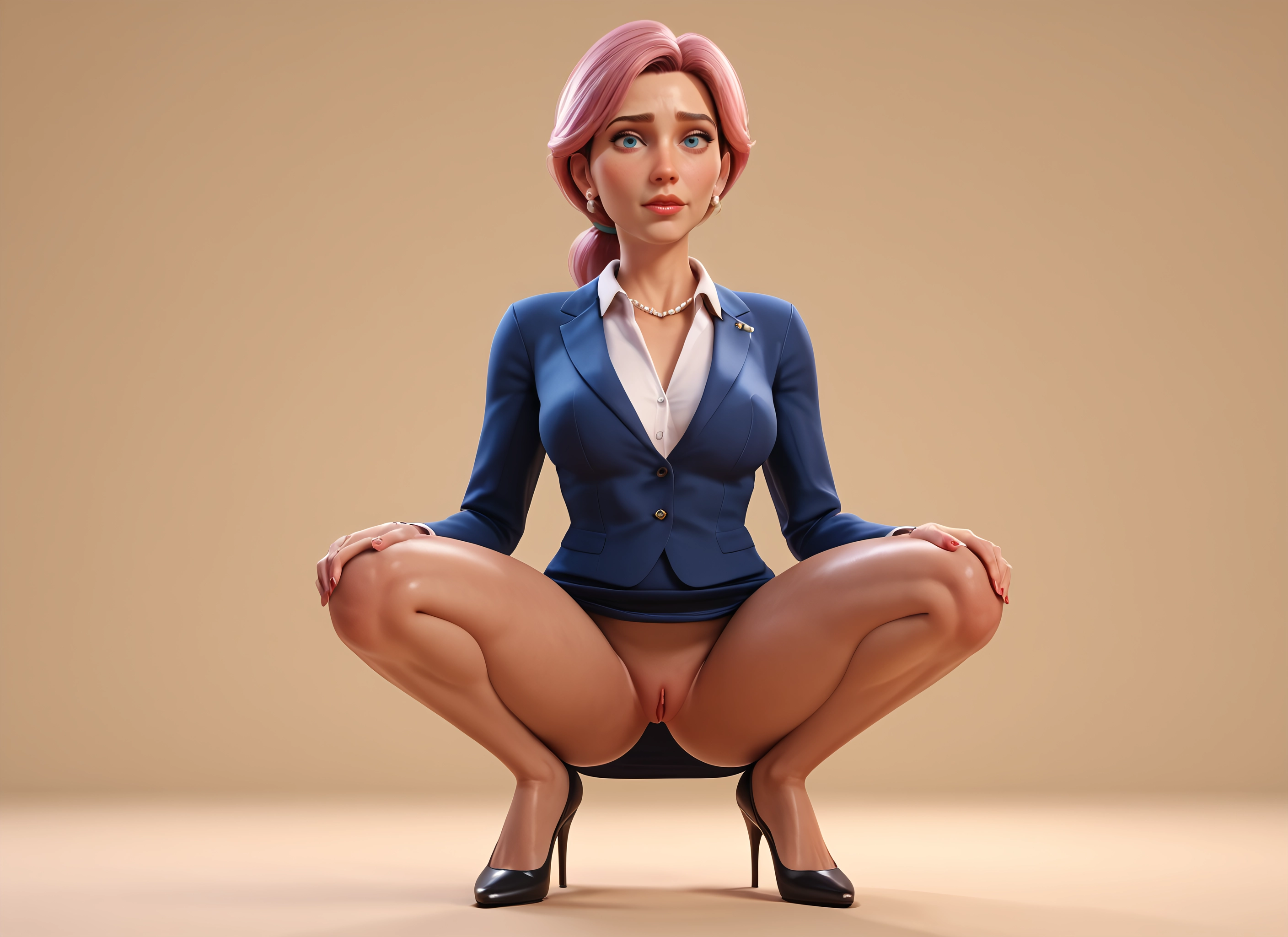 1girl, solo, pussy, high heels, squatting, jewelry · Yamete.gg