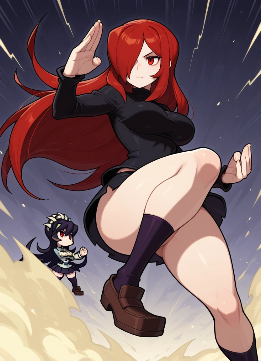 2girls, multiple girls, red hair, red eyes, breasts, hair over one eye · Yamete.gg