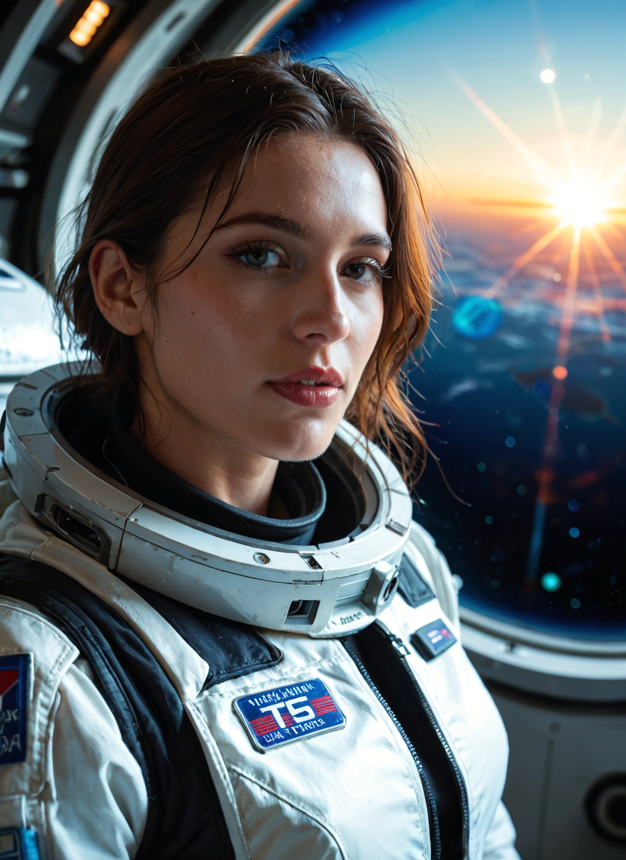 1girl, solo, spacesuit, looking at viewer, realistic, sun · Yamete.gg
