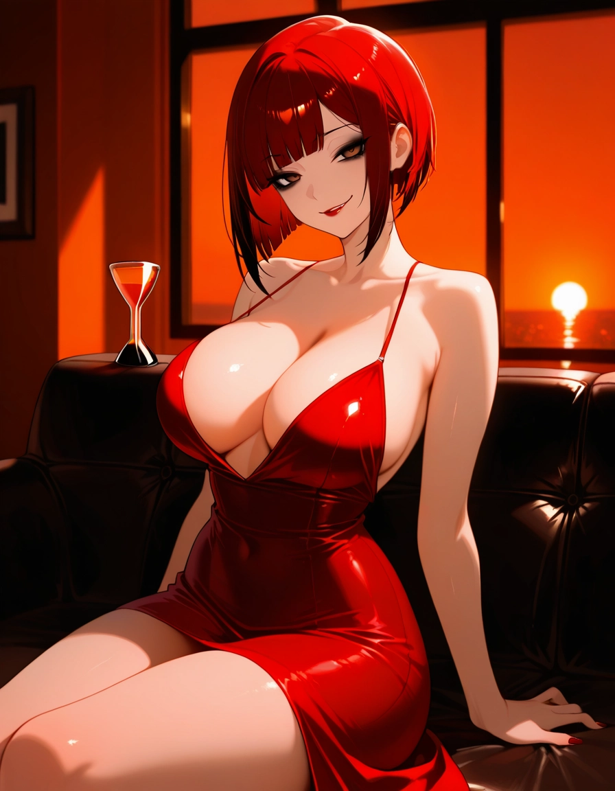 1girl, breasts, dress, red hair, red dress, large breasts · Yamete.gg