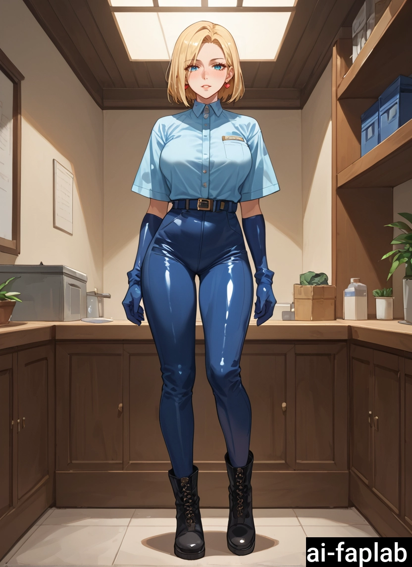 1girl, gloves, solo, breasts, blonde hair, shirt