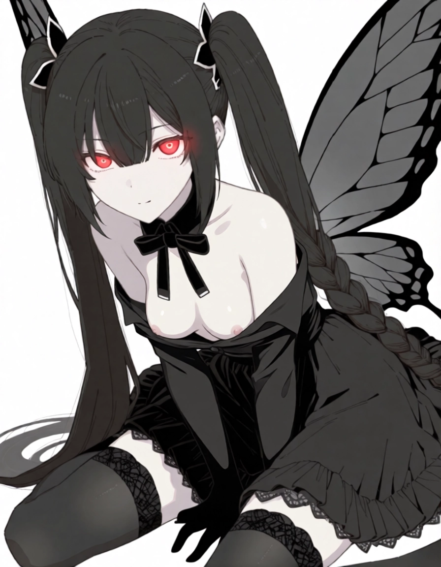 1girl, red eyes, solo, thighhighs, breasts, dress · Yamete.gg