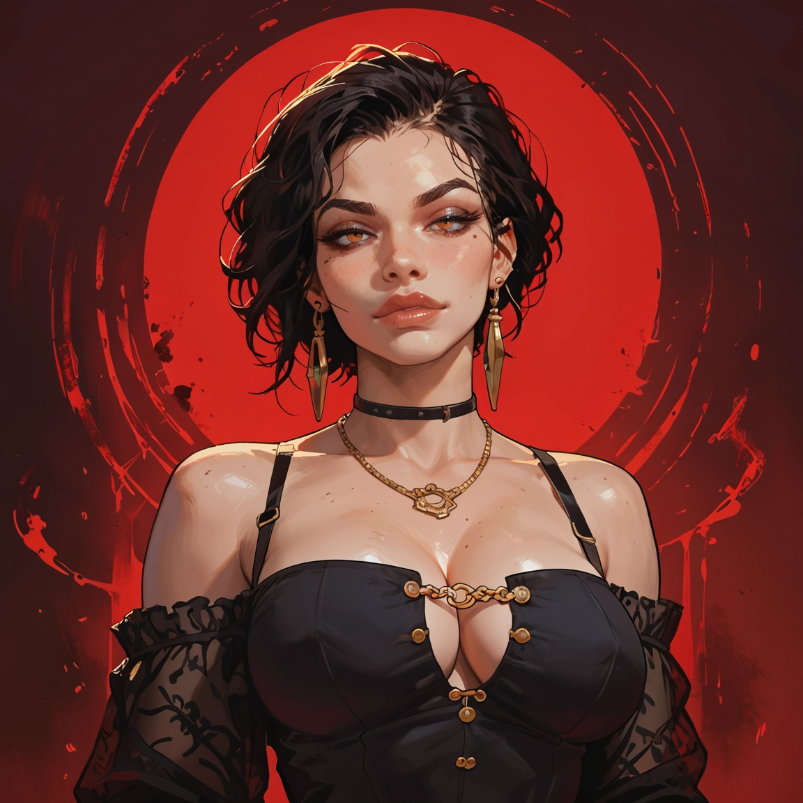 1girl, breasts, jewelry, earrings, solo, choker · Yamete.gg