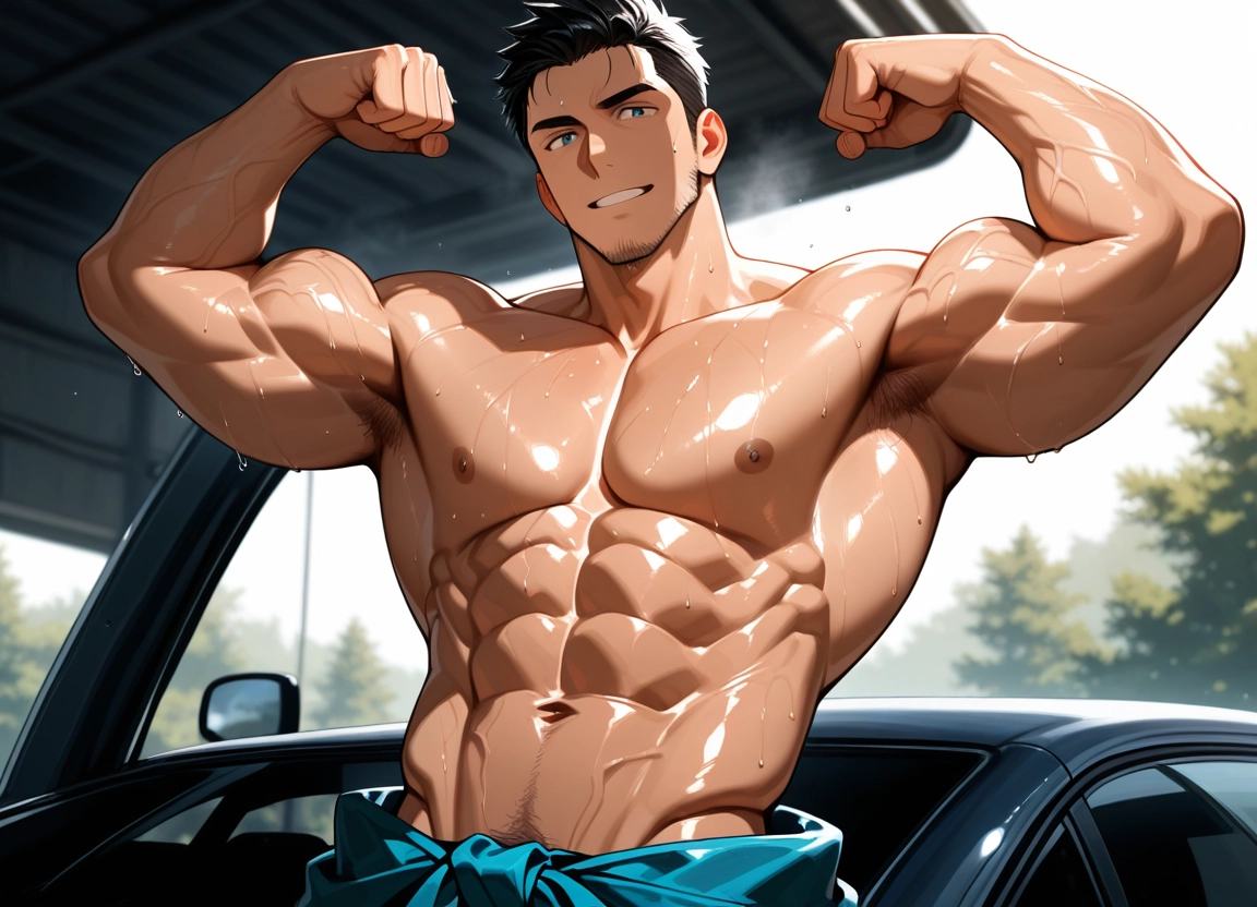 bara, male focus, muscular, muscular male, 1boy, pectorals · Yamete.gg