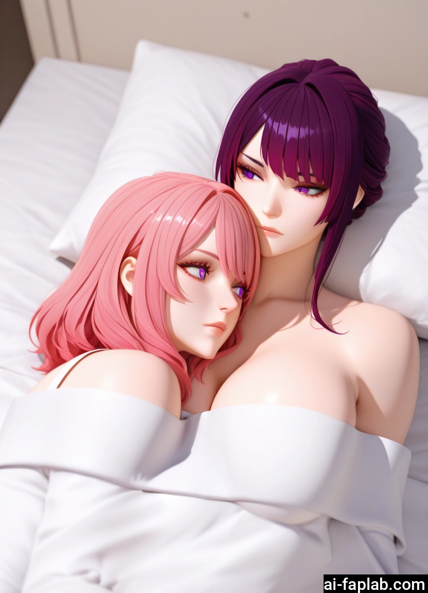 multiple girls, 2girls, breasts, pink hair, yuri, large breasts