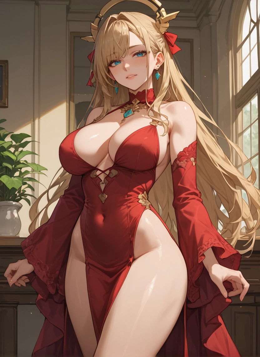 breasts, 1girl, long hair, dress, large breasts, jewelry · Yamete.gg