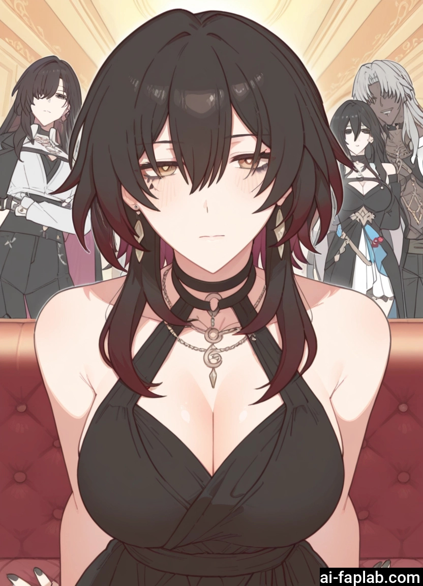 breasts, multiple girls, dress, cleavage, jewelry, black hair