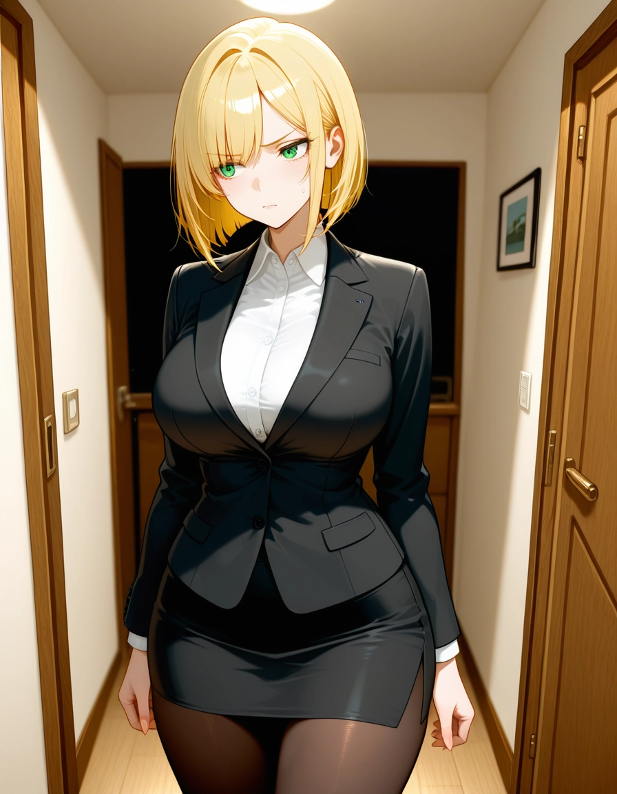 1girl, solo, skirt, blonde hair, pantyhose, breasts · Yamete.gg