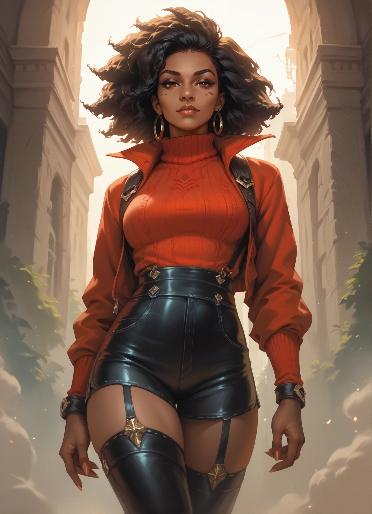 1girl, jewelry, solo, earrings, thighhighs, dark skin · Yamete.gg