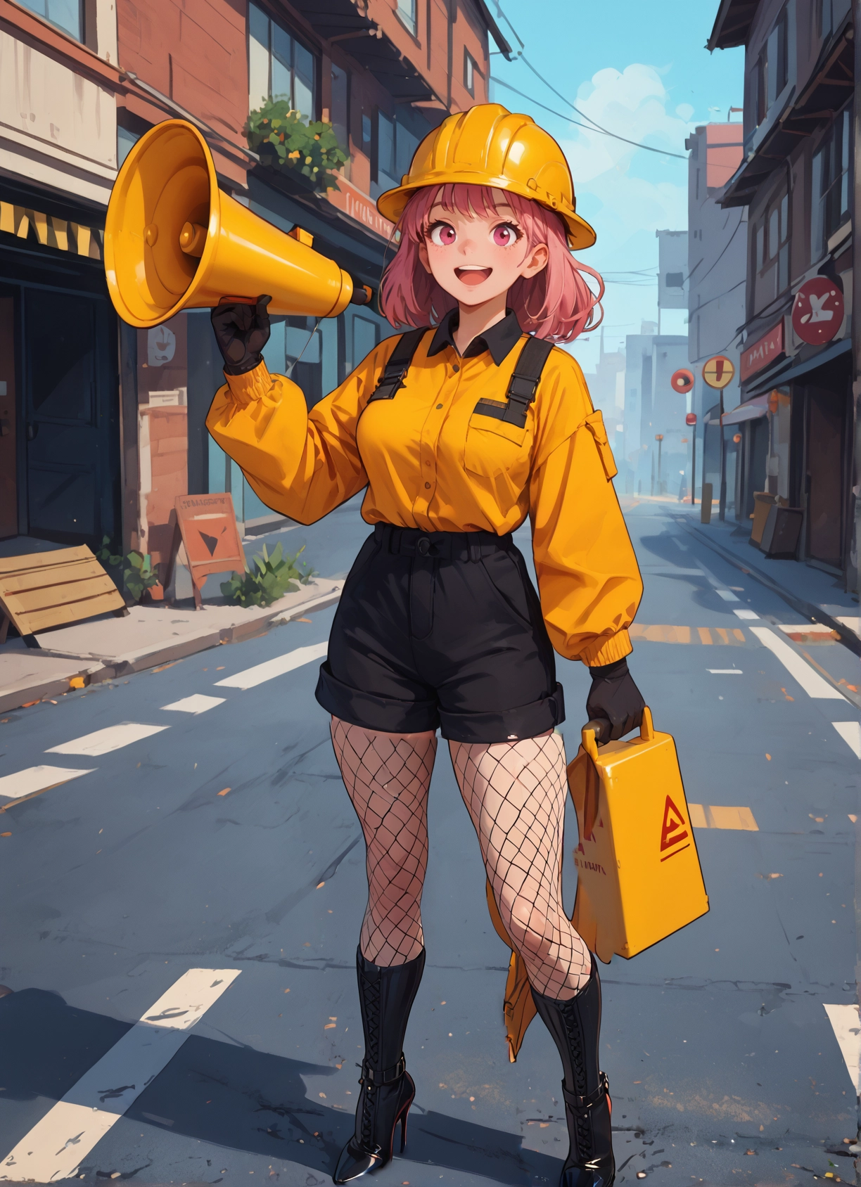 1girl, solo, gloves, boots, open mouth, pink hair · Yamete.gg